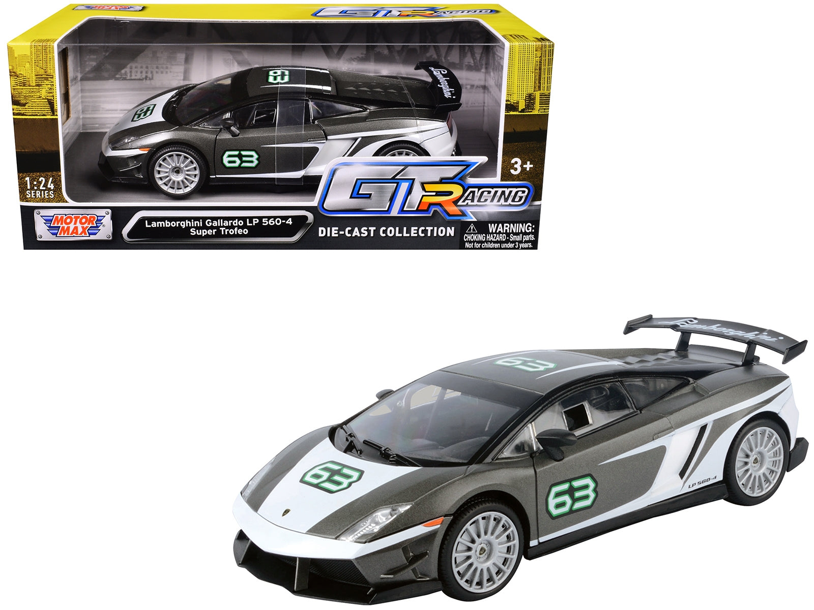 Lamborghini Gallardo LP 560-4 Super Trofeo #63 Gray Metallic and White "GT Racing" Series 1/24 Diecast Model Car by Motormax Motormax