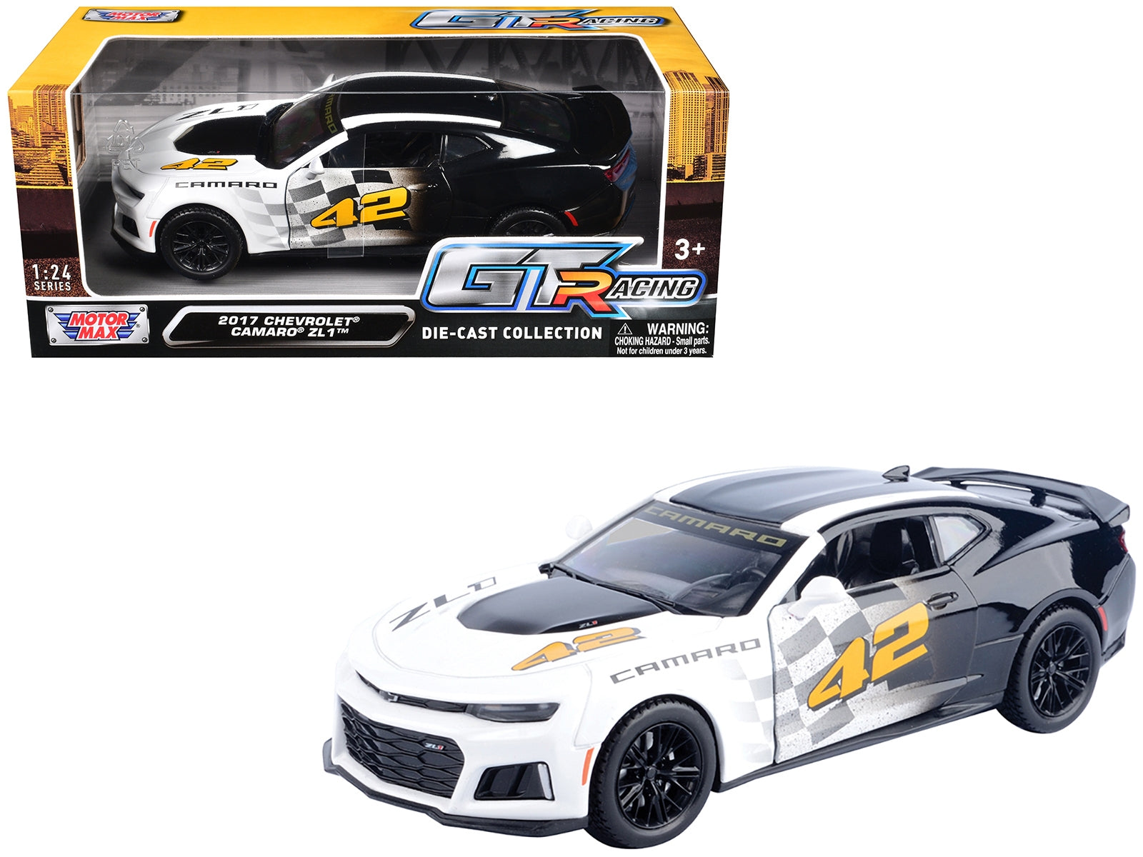 2017 Chevrolet Camaro ZL1 #42 Black and White "GT Racing" Series 1/24 Diecast Model Car by Motormax Motormax