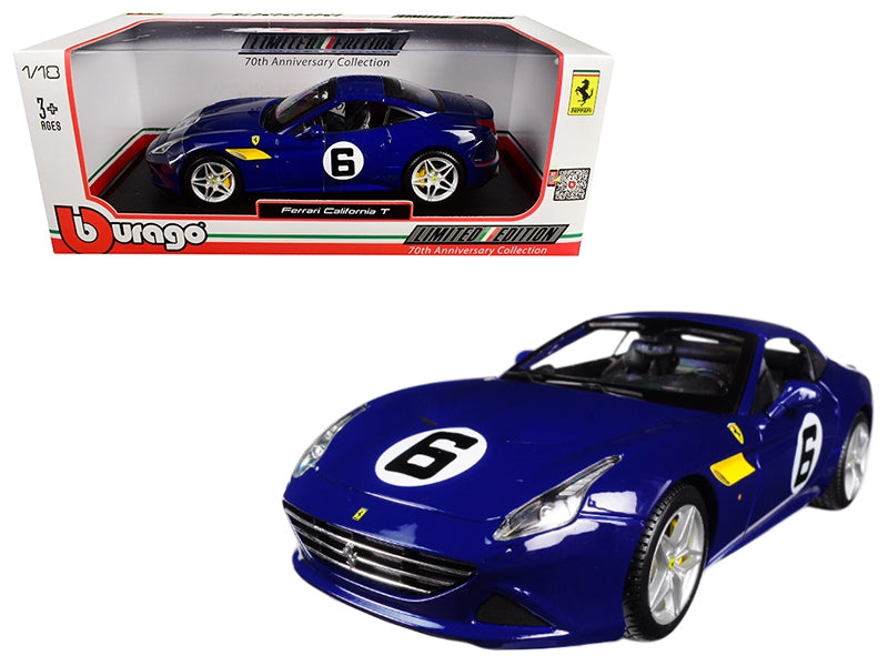 Ferrari California T Blue "Sunoco" #6 70th Anniversary 1/18 Diecast Model Car by Bburago Bburago