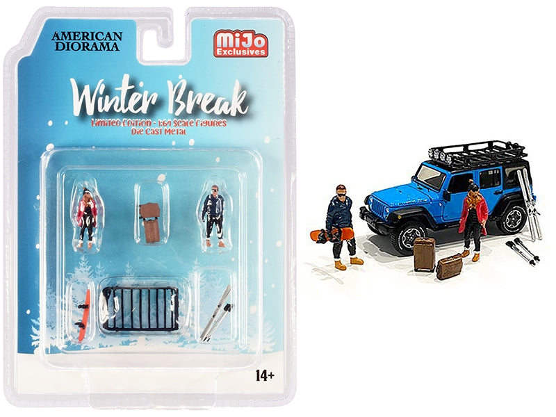 "Winter Break" Diecast Set of 6 pieces (2 Figurines and 4 Accessories) for 1/64 Scale Models by American Diorama American Diorama