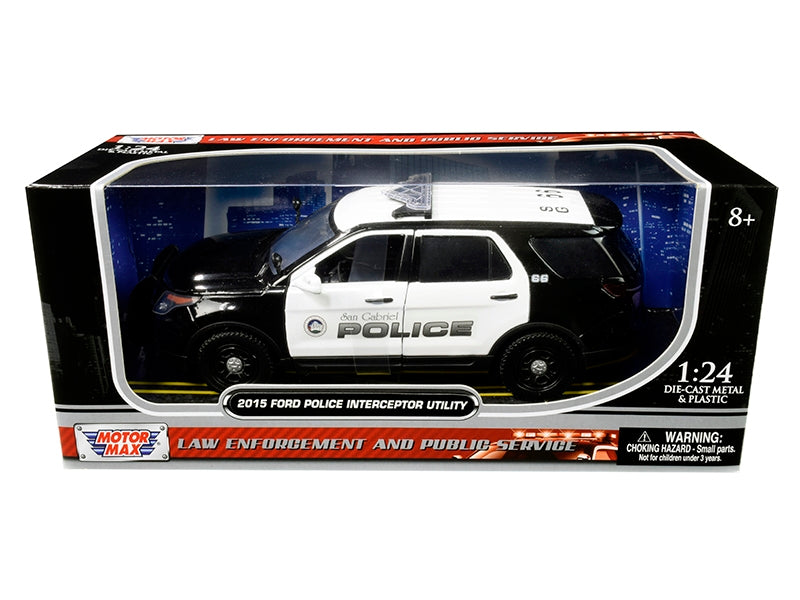 2015 Ford Police Interceptor Utility "San Gabriel Police" (California) Black and White 1/24 Diecast Model Car by Motormax Motormax