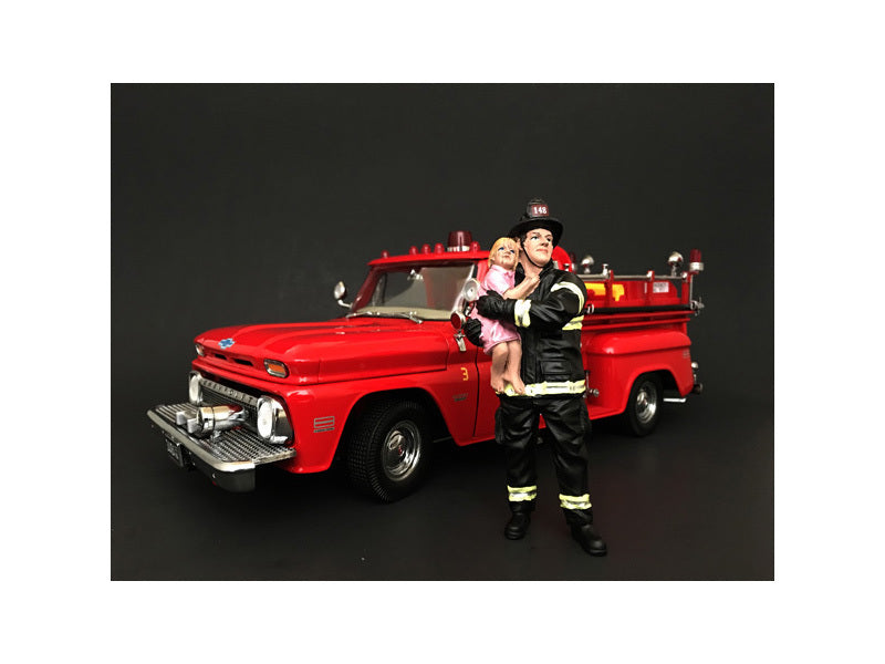 Firefighter Saving Life with Baby Figurine / Figure For 1:18 Models by American Diorama American Diorama