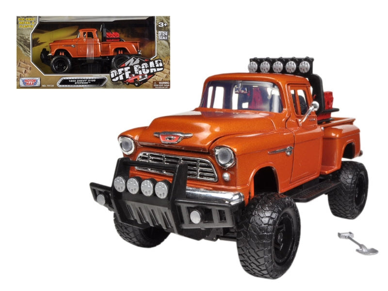 1955 Chevrolet 5100 Stepside Off-Road Pickup Truck Orange 1/24 Diecast Model Car by Motormax Motormax