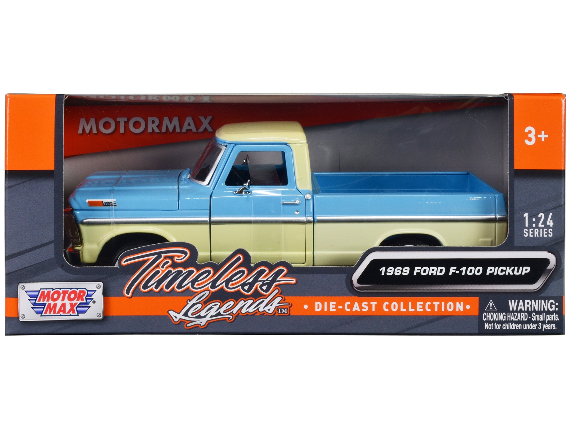 1969 Ford F-100 Pickup Truck Light Blue and Cream "Timeless Legends" Series 1/24 Diecast Model Car by Motormax Motormax