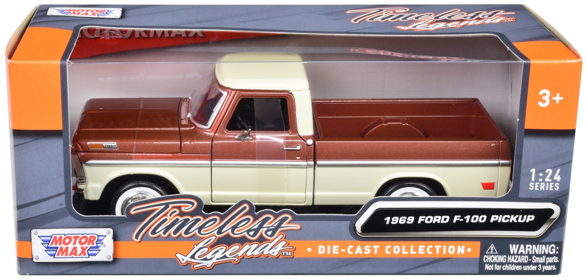 1969 Ford F-100 Pickup Truck Brown Metallic and Cream "Timeless Legends" 1/24 Diecast Model Car by Motormax Motormax