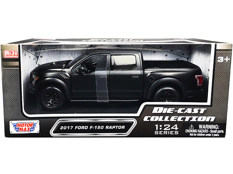 2017 Ford F-150 Raptor Pickup Truck with Sunroof Matt Black "Die-Cast Collection" Series 1/24 Diecast Model Car by Motormax Motormax