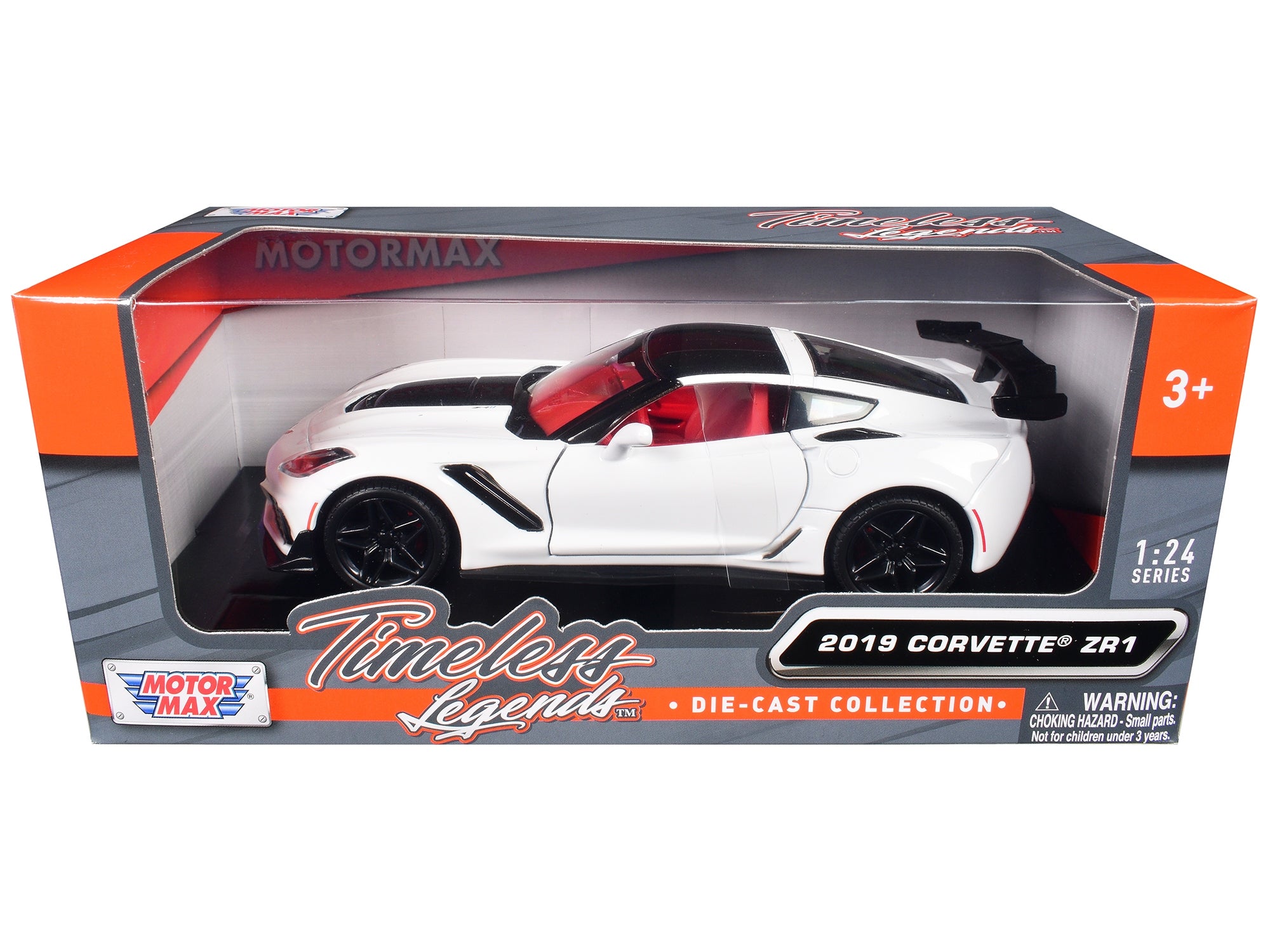 2019 Chevrolet Corvette ZR1 White and Black with Red Interior "Timeless Legends" Series 1/24 Diecast Model Car by Motormax Motormax