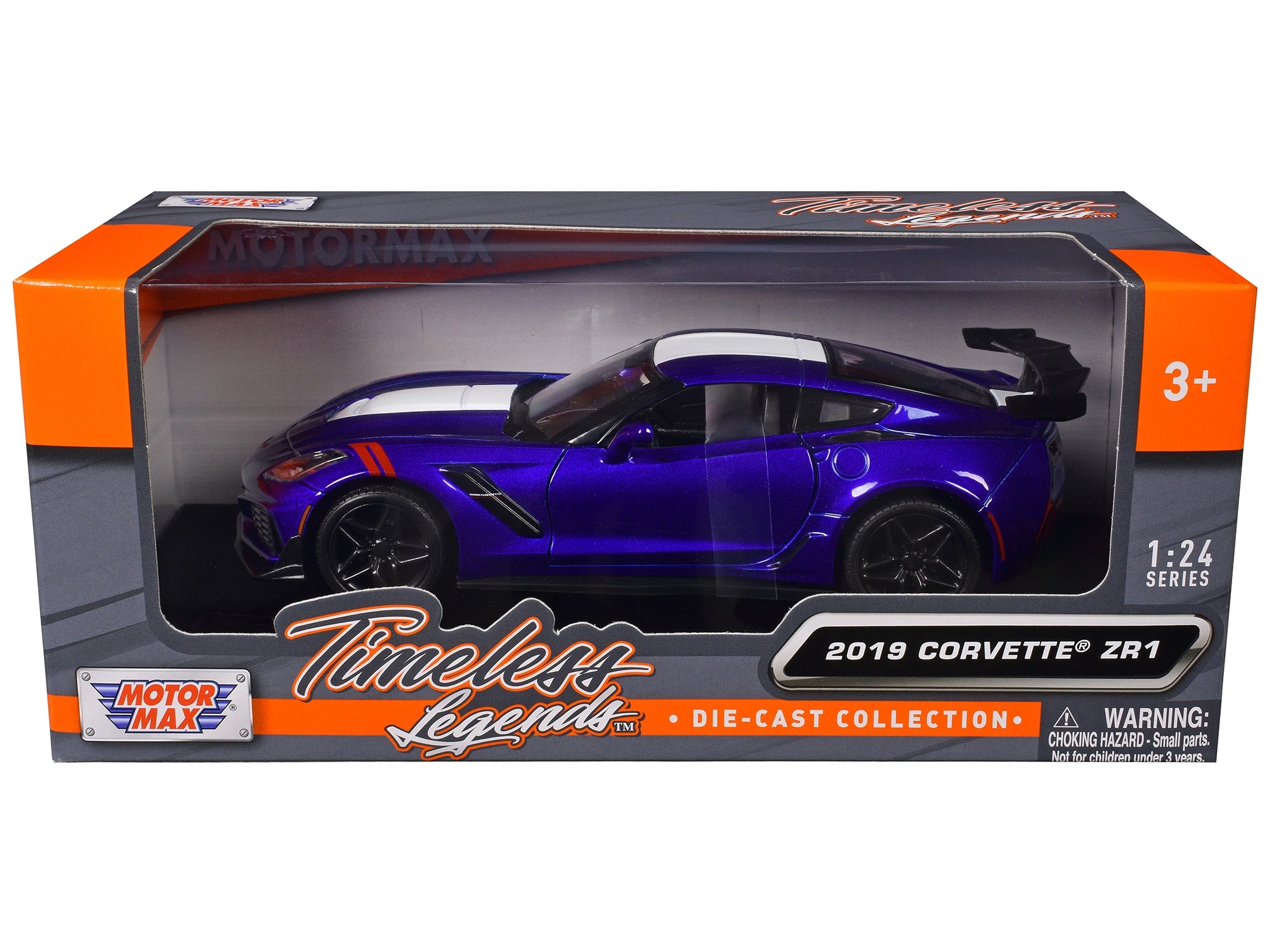 2019 Chevrolet Corvette ZR1 Blue Metallic and White "Timeless Legends" Series 1/24 Diecast Model Car by Motormax Motormax