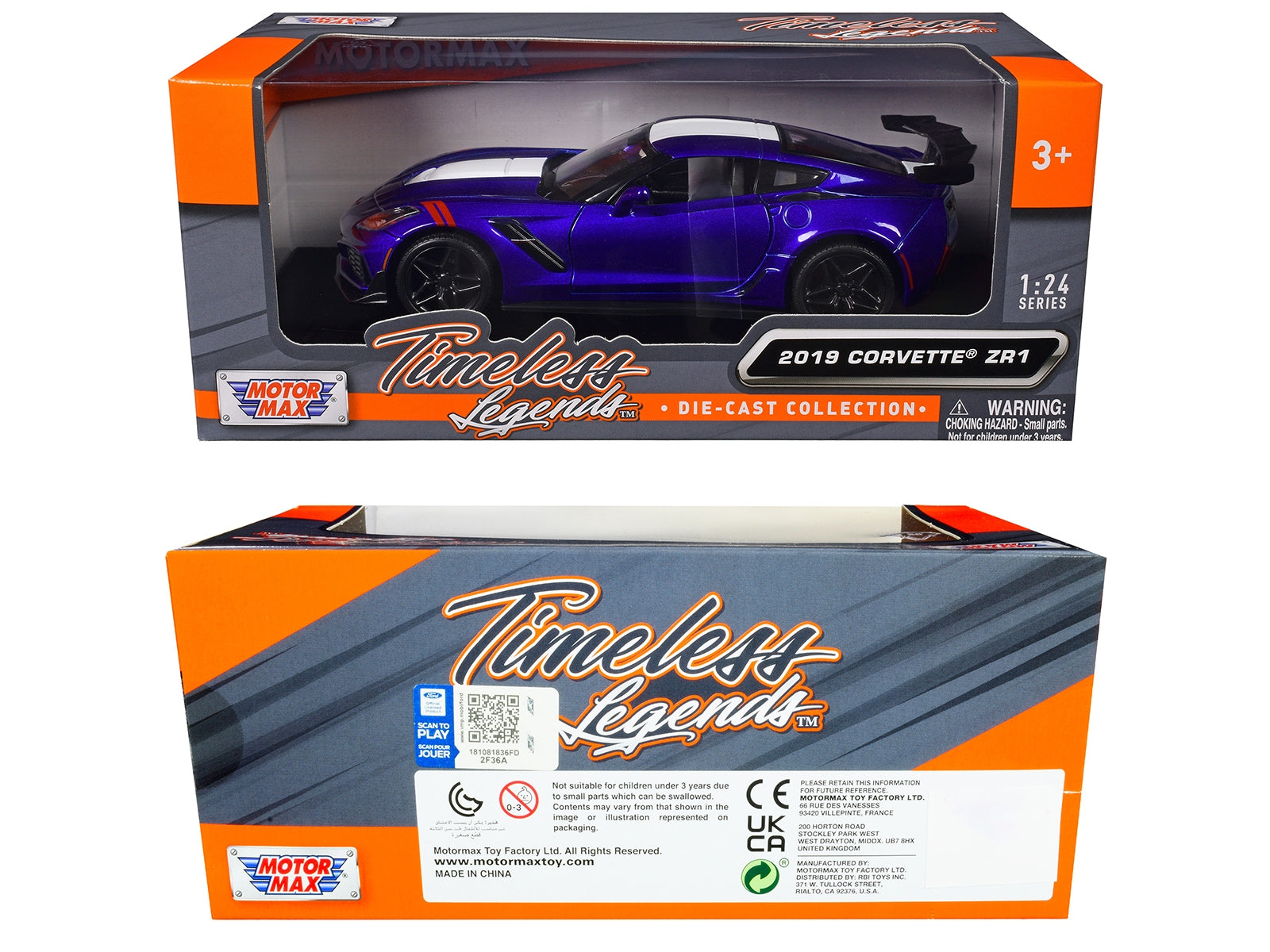 2019 Chevrolet Corvette ZR1 Blue Metallic and White "Timeless Legends" Series 1/24 Diecast Model Car by Motormax Motormax