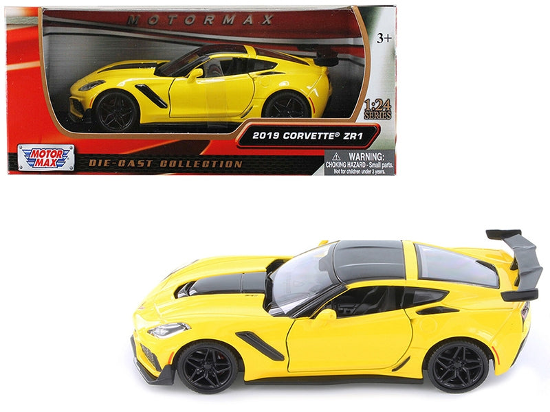 2019 Chevrolet Corvette ZR1 Yellow with Black Accents 1/24 Diecast Model Car by Motormax Motormax