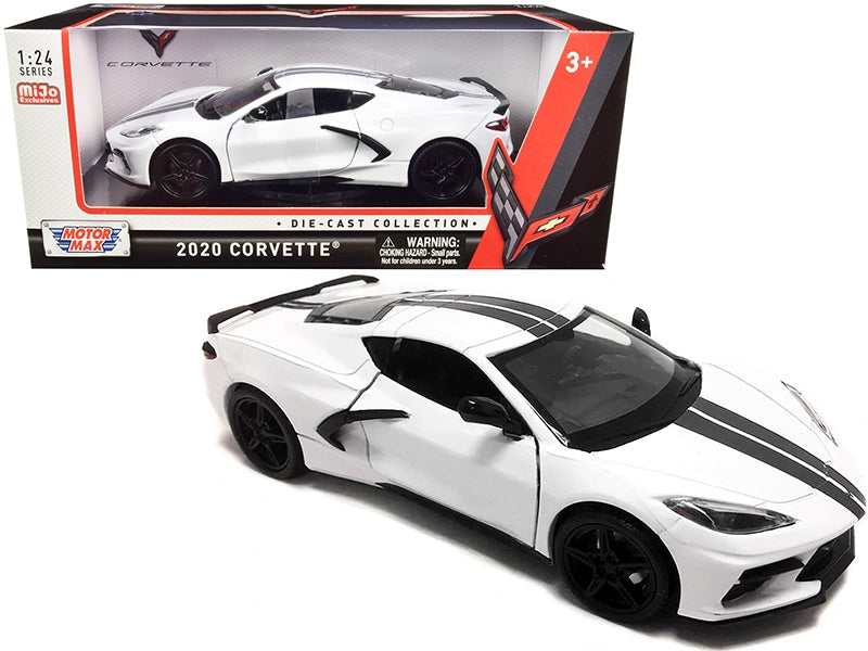 2020 Chevrolet Corvette C8 Stingray White with Gray Stripes 1/24 Diecast Model Car by Motormax Motormax