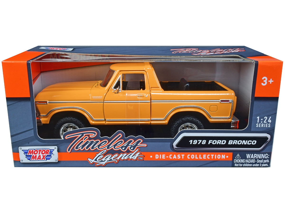 1978 Ford Bronco Custom (Open Top) Yellow with "Timeless Legends" Series 1/24 Diecast Model Car by Motormax Motormax