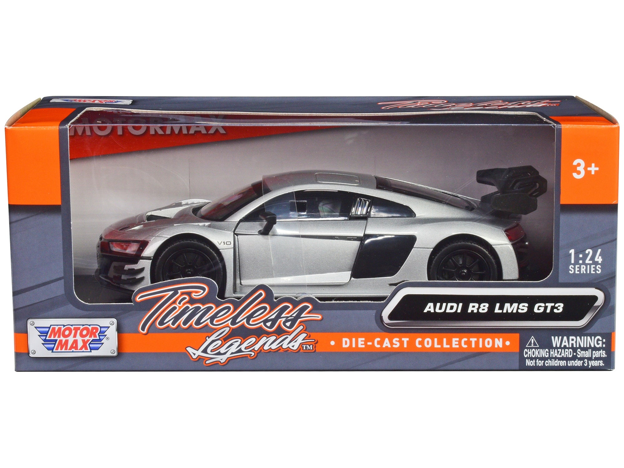 Audi R8 LMS GT3 Silver Metallic "Timeless Legends" Series 1/24 Diecast Model Car by Motormax Motormax