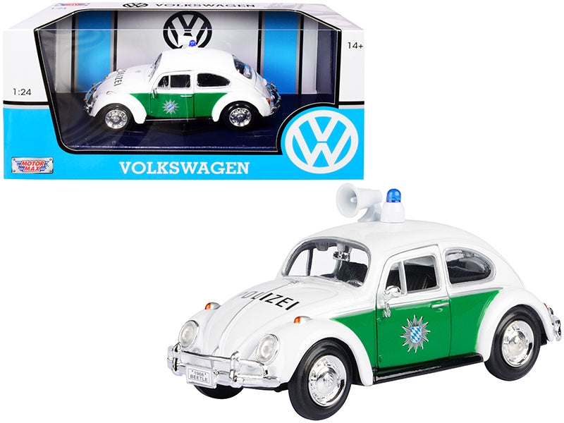 1966 Volkswagen Beetle German Police Car White and Green 1/24 Diecast Model Car by Motormax Motormax