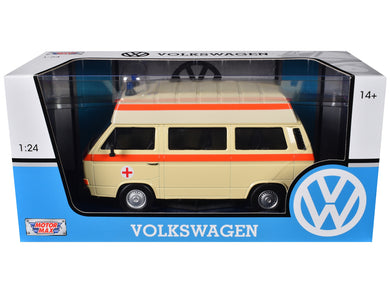 Volkswagen Type 2 (T3) High Roof Ambulance Cream with Orange Stripes 1/24 Diecast Model Car by Motormax Motormax