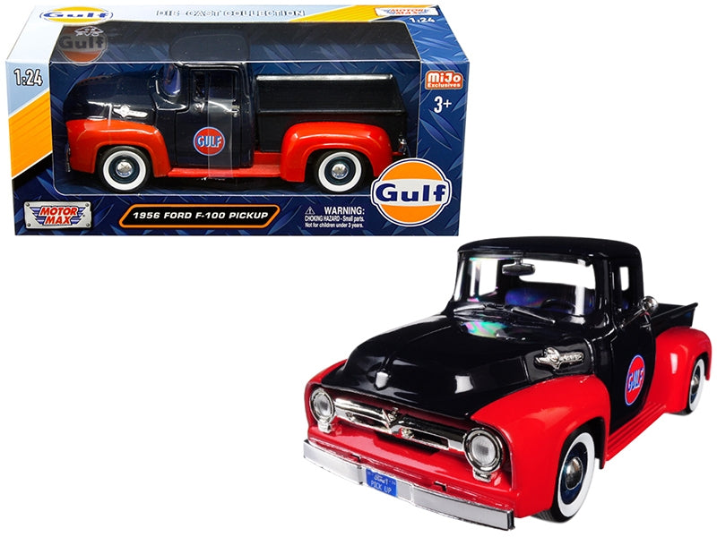 1956 Ford F-100 Pickup Truck "Gulf" Dark Blue and Red 1/24 Diecast Model Car by Motormax Motormax