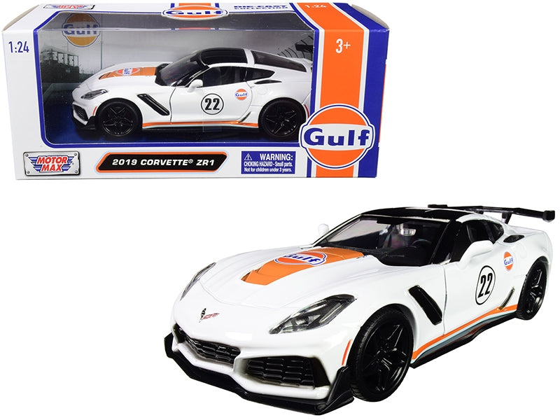 2019 Chevrolet Corvette ZR1 #22 "Gulf Oil" White with Orange Stripes and Black Top 1/24 Diecast Model Car by Motormax Motormax