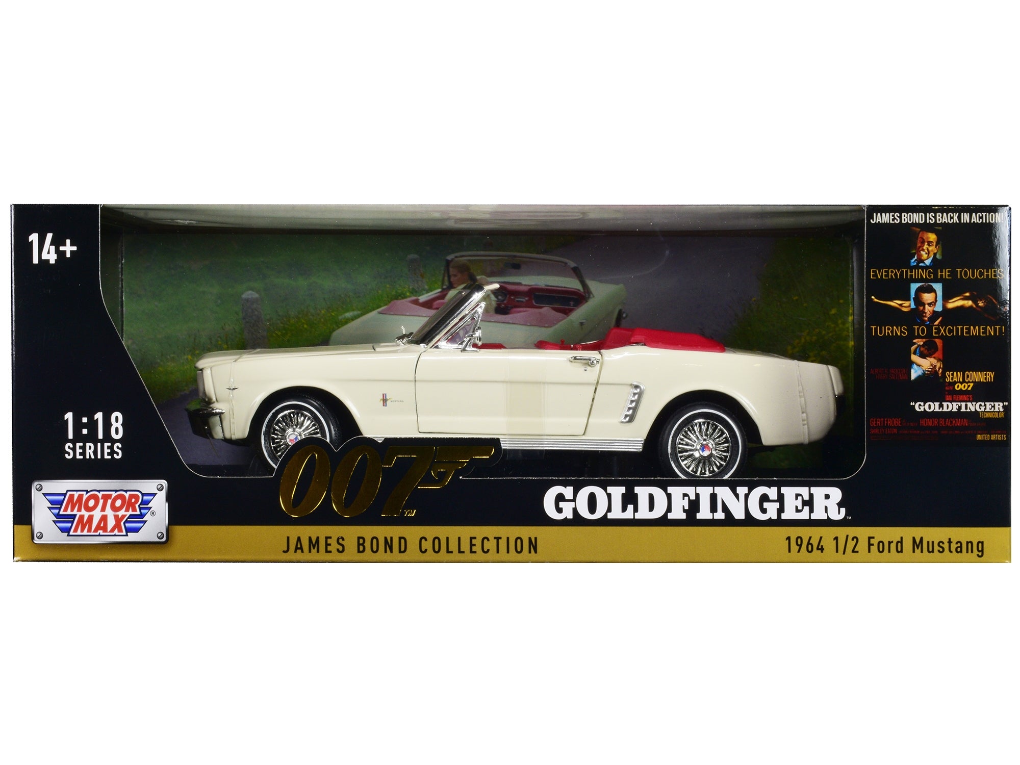 1964 1/2 Ford Mustang Convertible White with Red Interior James Bond 007 "Goldfinger" (1964) Movie "James Bond Collection" Series 1/18 Diecast Model Car by Motormax Motormax