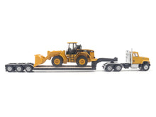 Load image into Gallery viewer, CAT Caterpillar CT681 Day Cab Tractor Yellow with Lowboy Trailer and CAT 950G Wheel Loader Yellow 1/87 (HO) Diecast Model by Diecast Masters Diecast Masters
