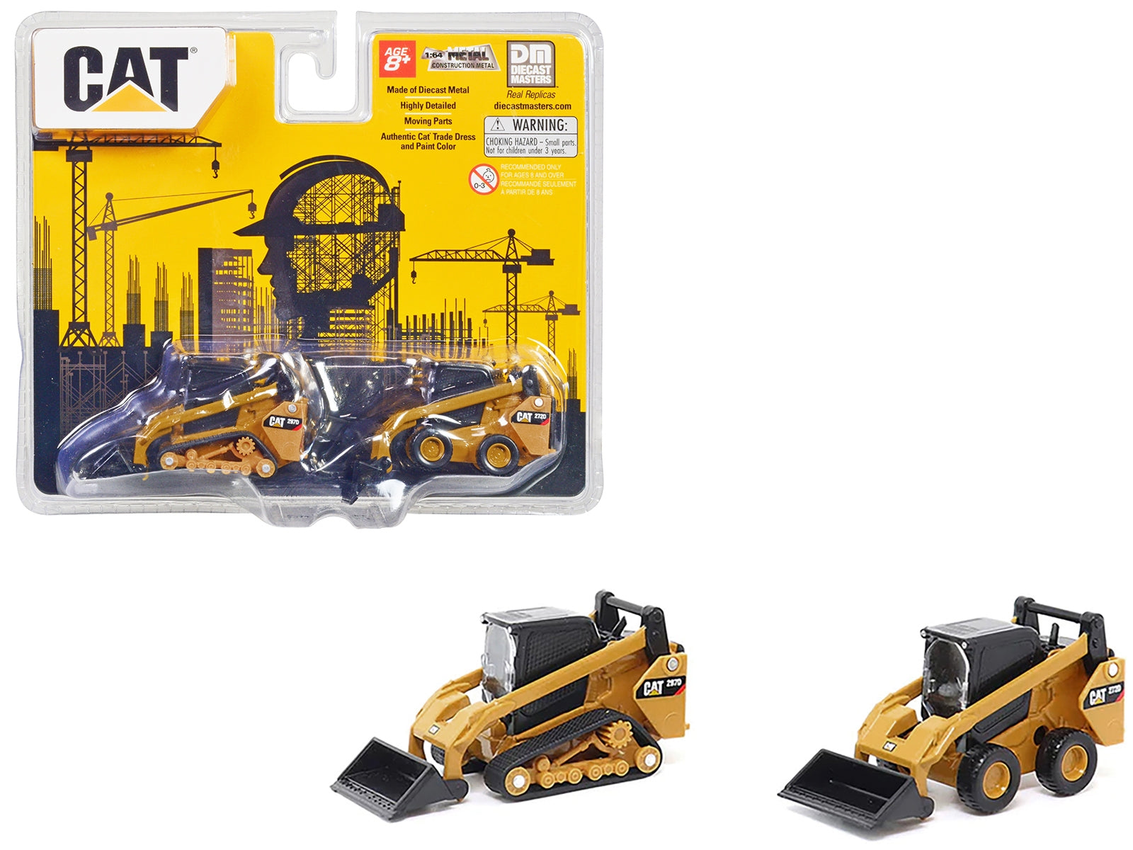 CAT Caterpillar 272D2 Skid Steer Loader Yellow and CAT Caterpillar 297D2 Compact Track Loader Yellow Set of 2 pieces 1/64 Diecast Models by Diecast Masters Diecast Masters