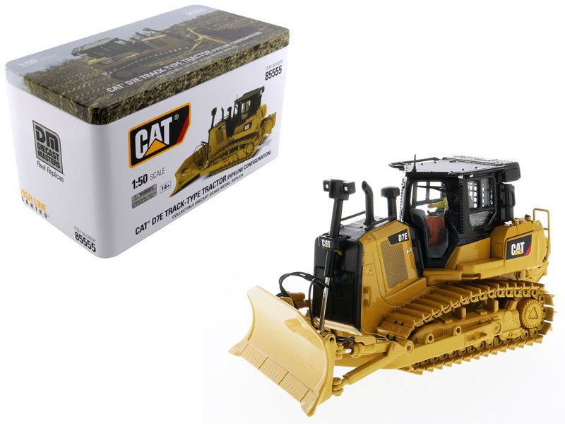 CAT Caterpillar D7E Track Type Tractor Dozer in Pipeline Configuration with Operator "High Line Series" 1/50 Diecast Model by Diecast Masters Diecast Masters