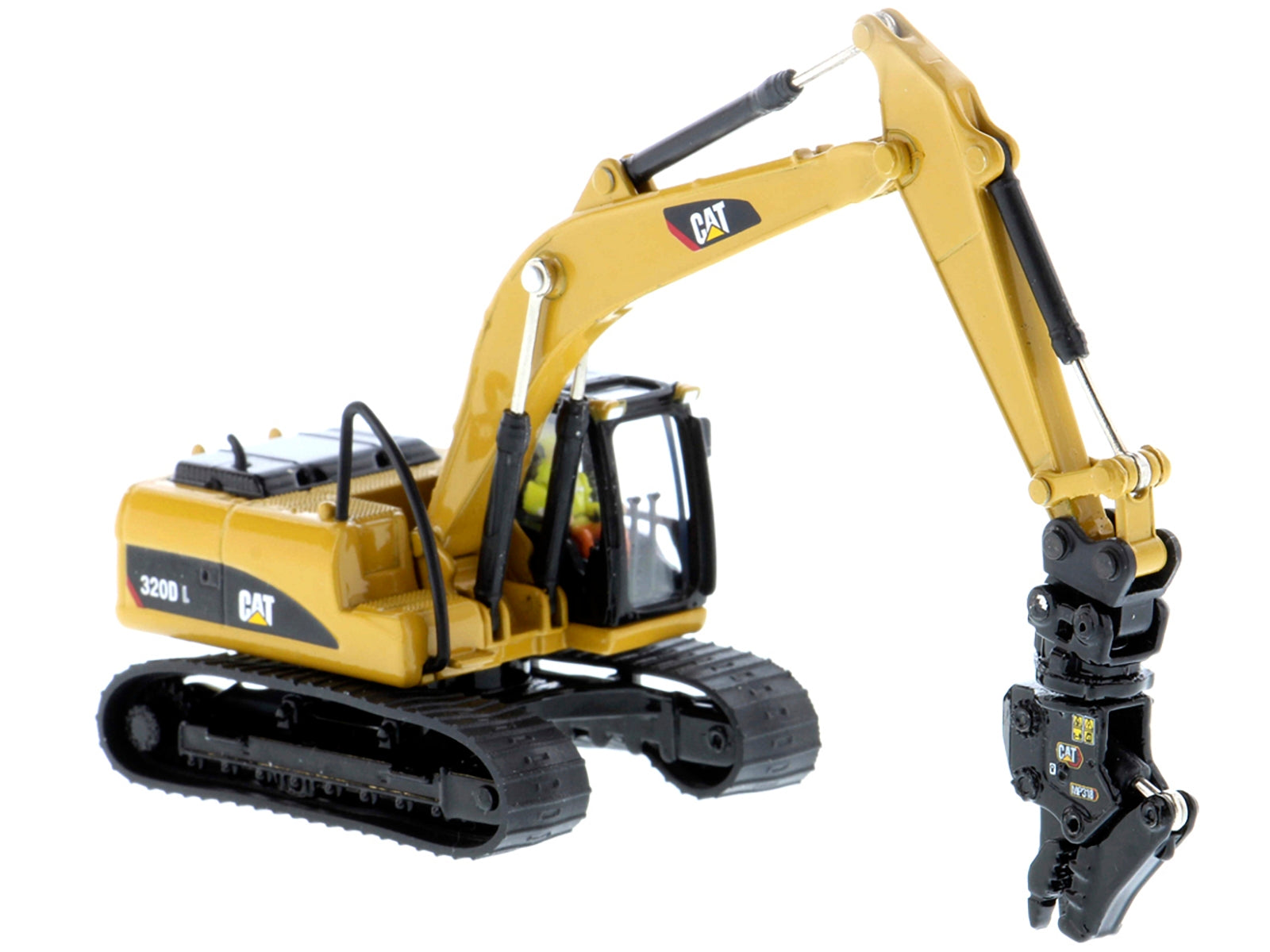 CAT Caterpillar 320D L Hydraulic Excavator with Multiple Work Tools and Operator "High Line" Series 1/87 (HO) Scale Diecast Model by Diecast Masters Diecast Masters