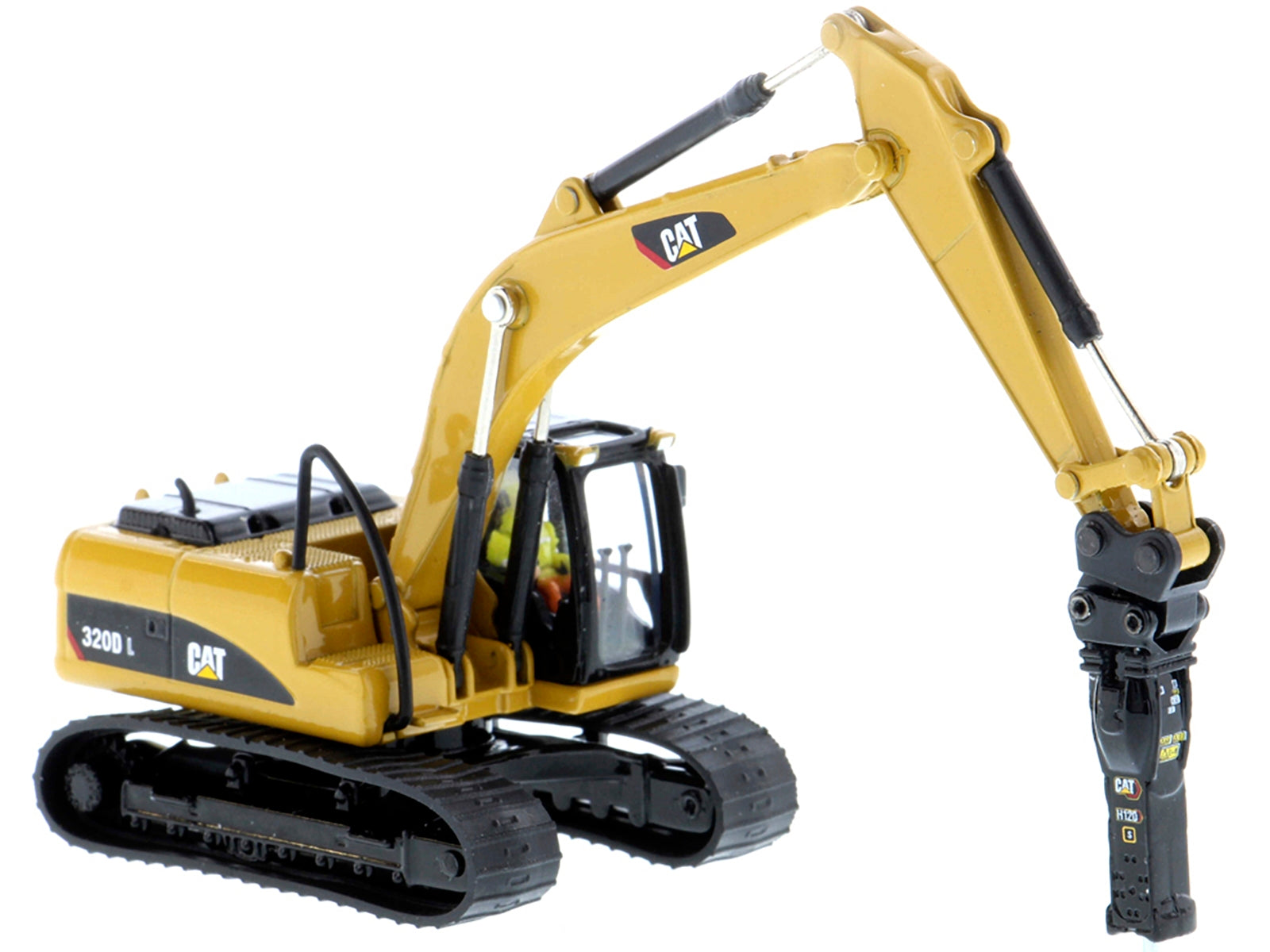 CAT Caterpillar 320D L Hydraulic Excavator with Multiple Work Tools and Operator "High Line" Series 1/87 (HO) Scale Diecast Model by Diecast Masters Diecast Masters