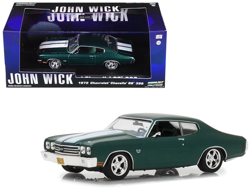 1970 Chevrolet Chevelle SS 396 Green with White Stripes "John Wick" (2014) Movie 1/43 Diecast Model Car by Greenlight Greenlight