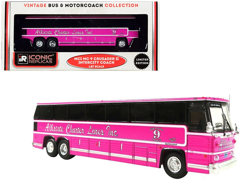 1980 MCI MC-9 Crusader II Intercity Coach Bus Pink "Allstate Charter Lines Inc." "Vintage Bus & Motorcoach Collection" 1/87 (HO) Diecast Model by Iconic Replicas Iconic Replicas