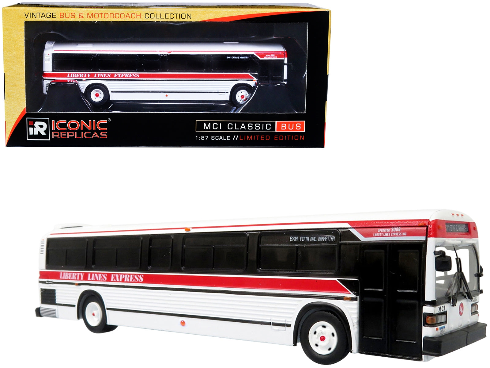 MCI Classic City Bus Liberty Lines Express "BXM Fifth Ave. Manhattan" "Vintage Bus & Motorcoach Collection" 1/87 Diecast Model by Iconic Replicas Iconic Replicas