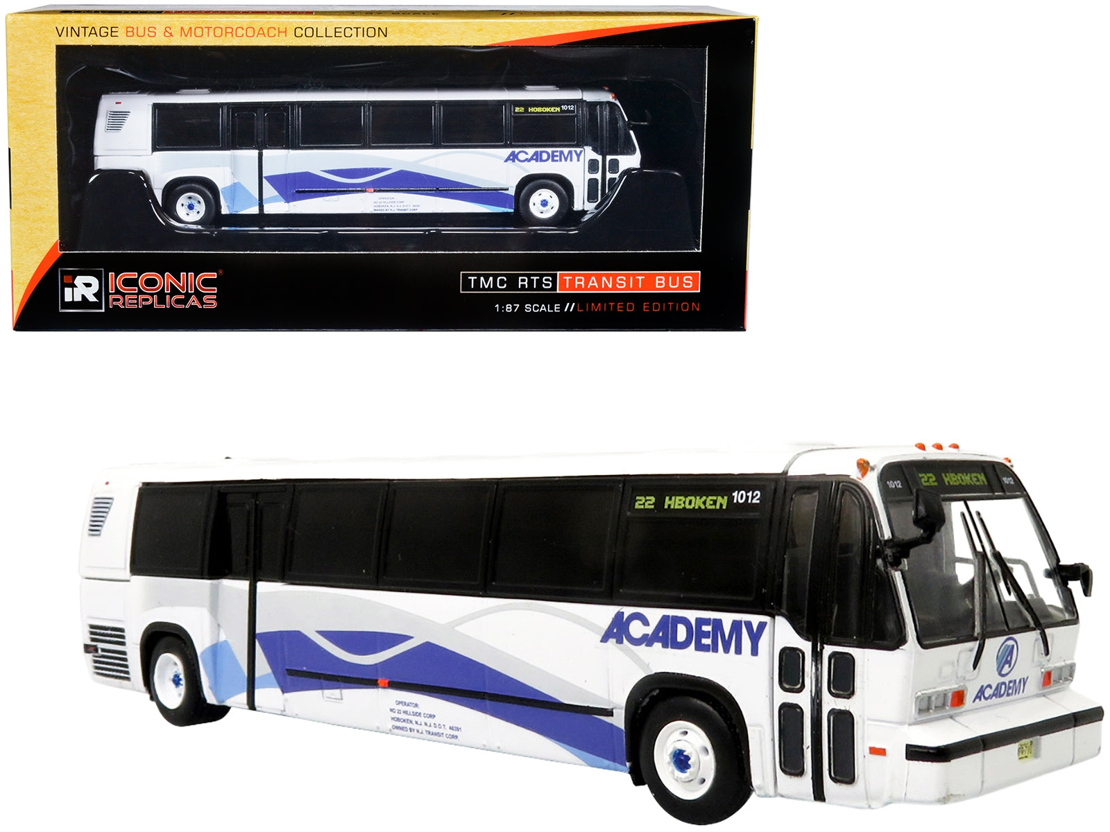 TMC RTS Transit Bus Academy Bus Lines "22 Hoboken" "Vintage Bus & Motorcoach Collection" 1/87 Diecast Model by Iconic Replicas Iconic Replicas