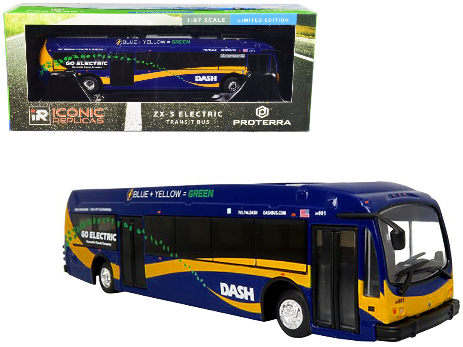 Proterra ZX5 Electric Transit Bus "Alexandria Transit Co." DASH "35 Pentagon" 1/87 (HO) Diecast Model by Iconic Replicas Iconic Replicas