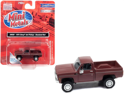 1975 Chevrolet 4x4 Pickup Truck Roseland Red 1/87 (HO) Scale Model Car by Classic Metal Works Classic Metal Works