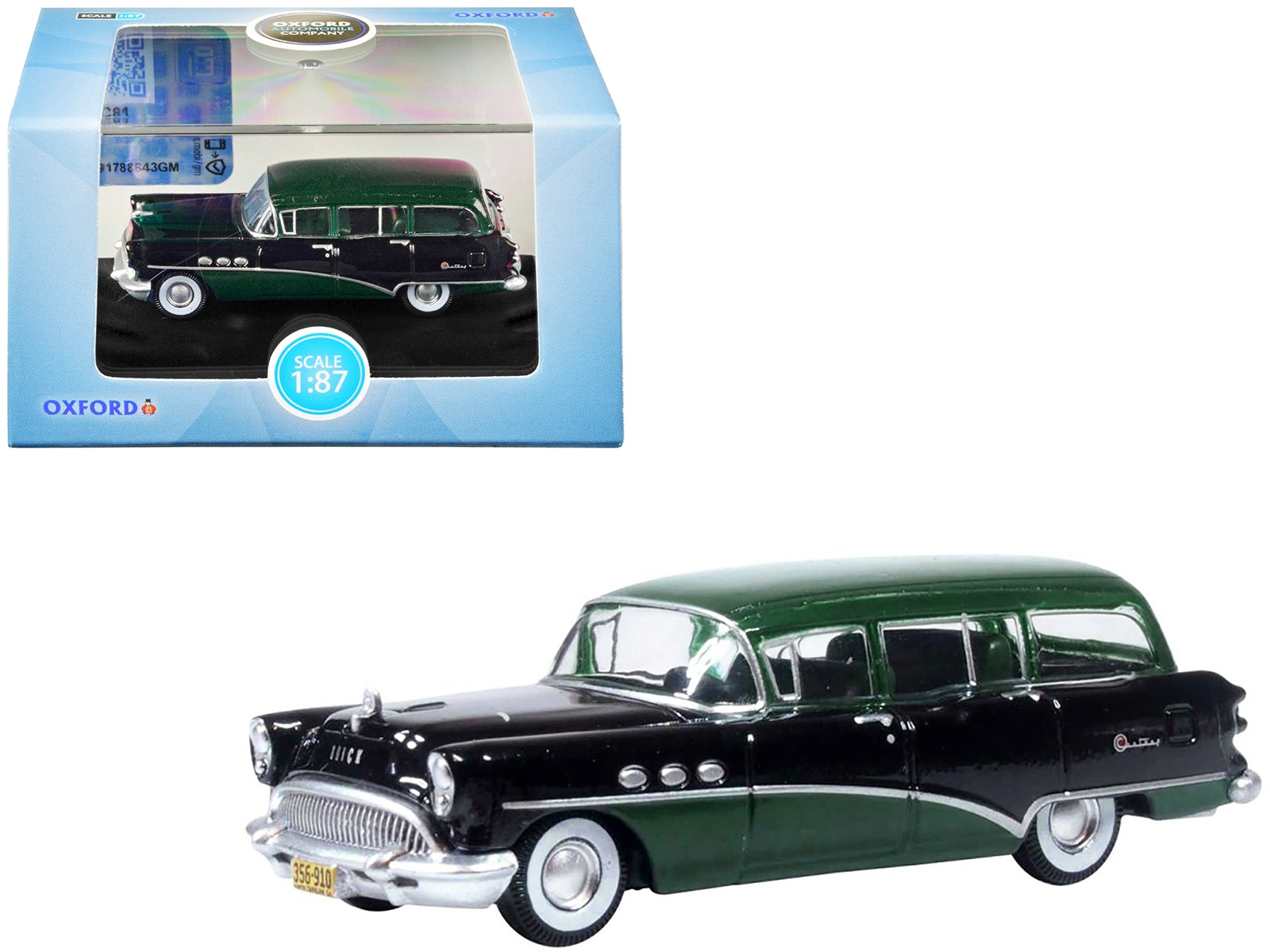 1954 Buick Century Estate Wagon Baffin Green and Carlsbad Black 1/87 (HO) Scale Diecast Model Car by Oxford Diecast Oxford Diecast