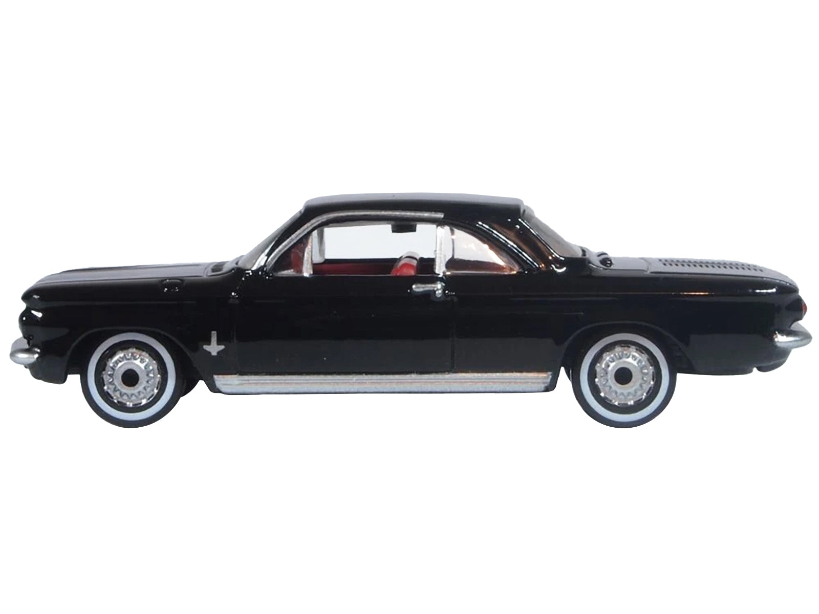 1963 Chevrolet Corvair Coupe Tuxedo Black with Red Interior  1/87 (HO) Scale Diecast Model Car by Oxford Diecast Oxford Diecast