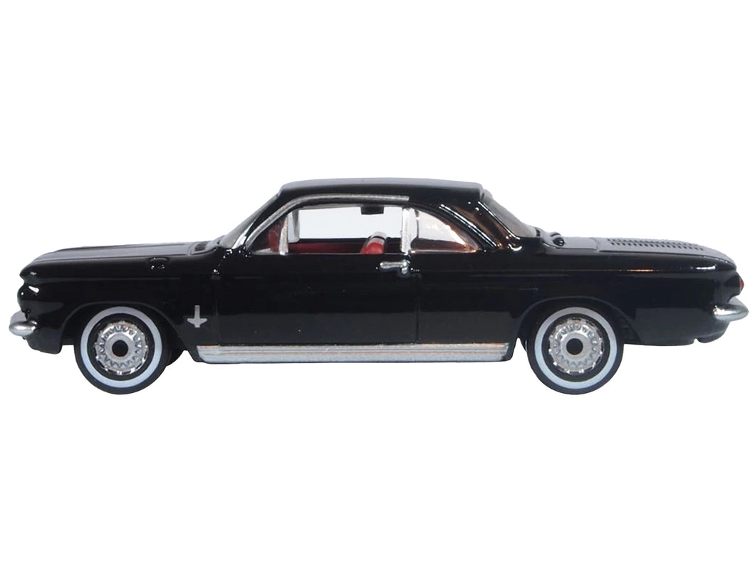 1963 Chevrolet Corvair Coupe Tuxedo Black with Red Interior  1/87 (HO) Scale Diecast Model Car by Oxford Diecast Oxford Diecast