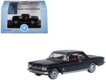 Load image into Gallery viewer, 1963 Chevrolet Corvair Coupe Tuxedo Black with Red Interior  1/87 (HO) Scale Diecast Model Car by Oxford Diecast Oxford Diecast
