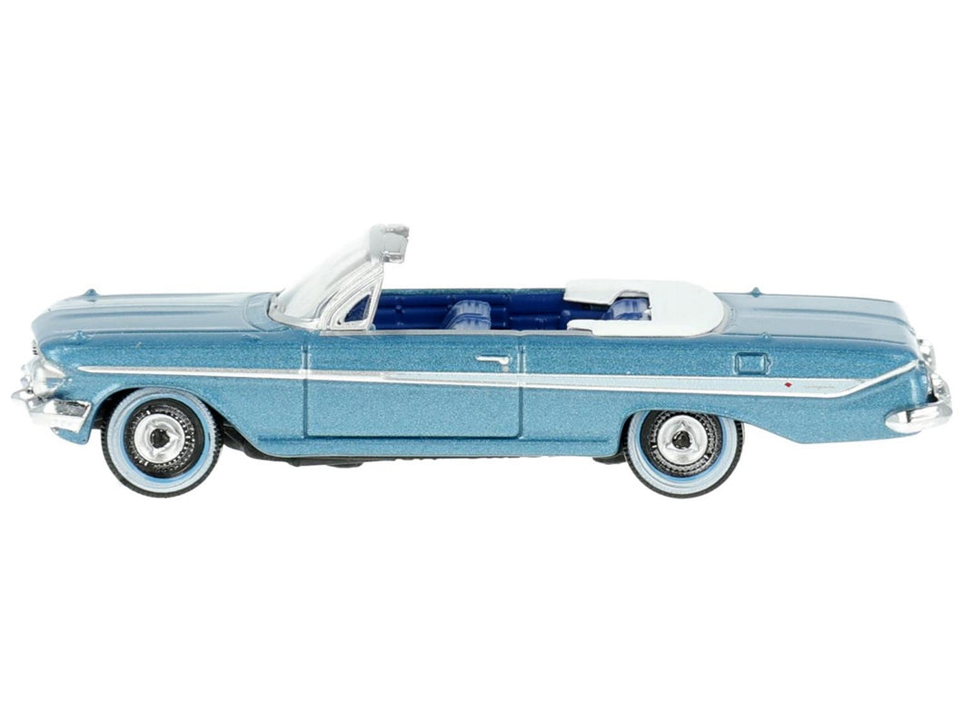 1961 Chevrolet Impala Convertible Jewel Blue Metallic and White with Blue Interior 1/87 (HO) Scale Diecast Model Car by Oxford Diecast Oxford Diecast