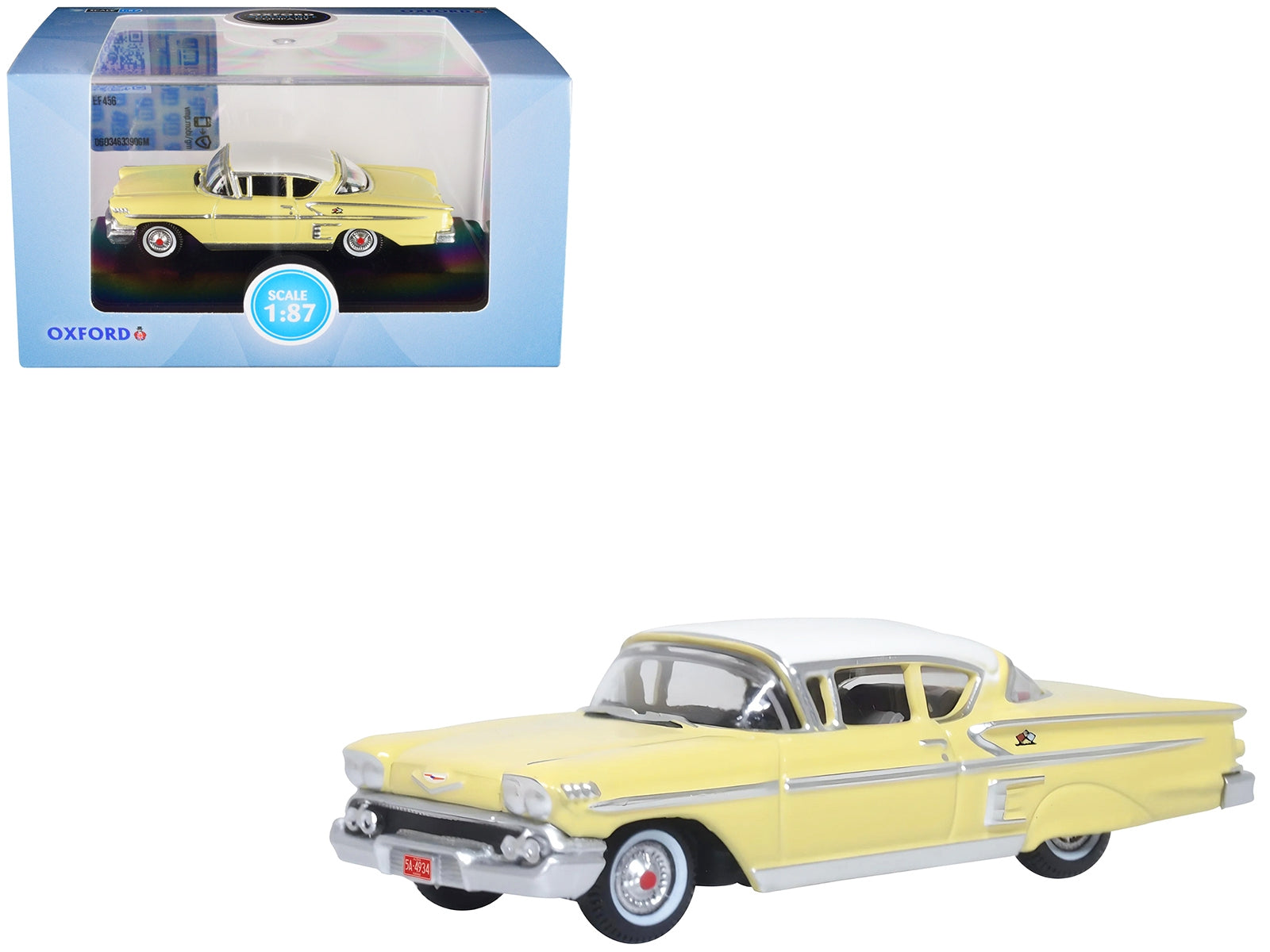 1958 Chevrolet Impala Sport Colonial Cream with Snowcrest White Top 1/87 (HO) Scale Diecast Model Car by Oxford Diecast Oxford Diecast