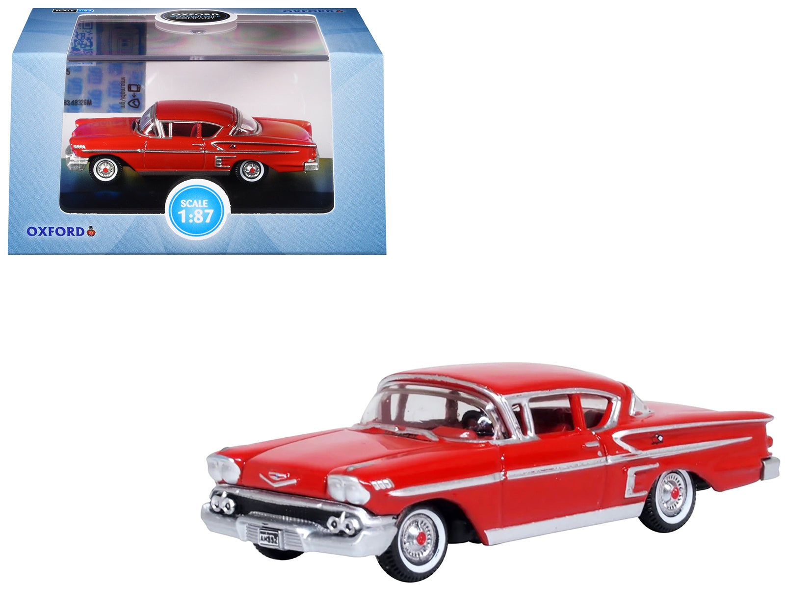 1958 Chevrolet Impala Sports Coupe Rio Red 1/87 (HO) Scale Diecast Model Car by Oxford Diecast Oxford Diecast