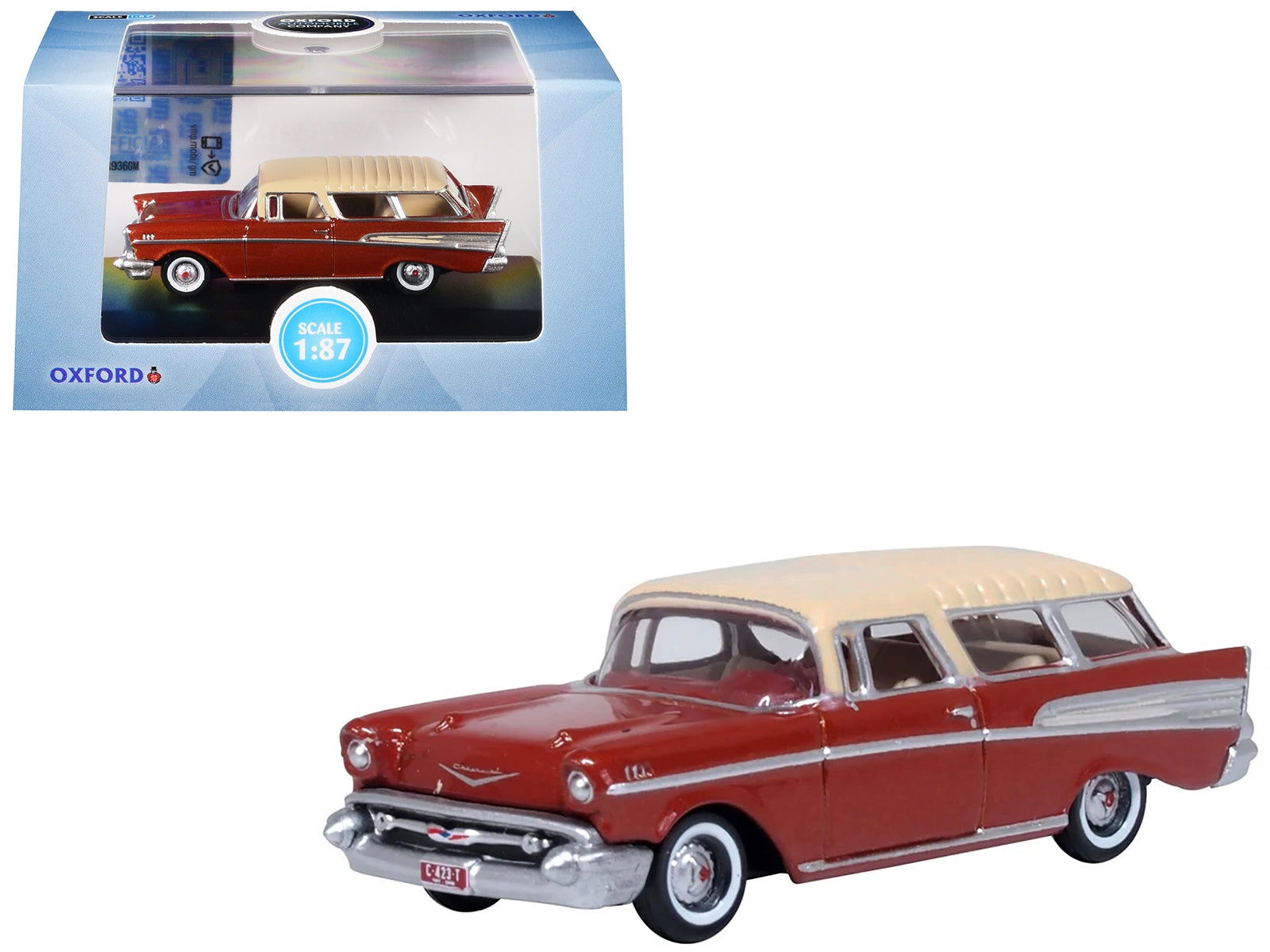 1957 Chevrolet Nomad Adobe Beige with Sierra Gold Top 1/87 (HO) Scale Diecast Model Car by Oxford Diecast Oxford Diecast