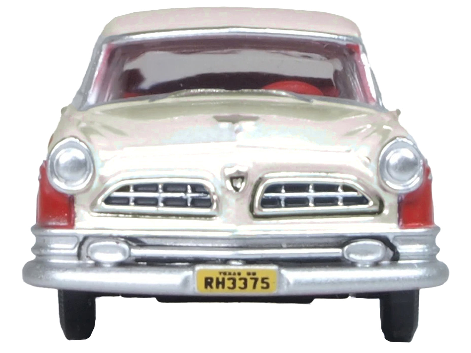 1955 Chrysler New Yorker Deluxe St. Regis Tango Red and Platinum Metallic 1/87 (HO) Scale Diecast Model Car by Oxford Diecast Oxford Diecast