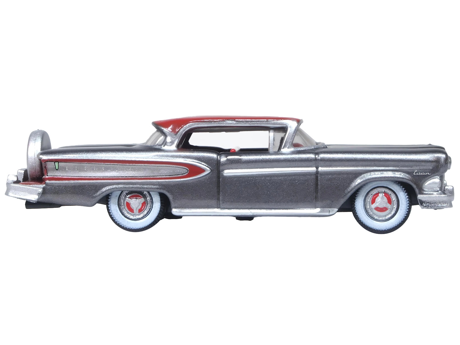 1958 Edsel Citation Silver Gray Metallic with Ember Red Top and Red Interior 1/87 (HO) Scale Diecast Model Car by Oxford Diecast Oxford Diecast