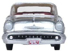 Load image into Gallery viewer, 1957 Oldsmobile 88 Convertible (Top-Up) Juneau Gray with White Top and Red Interior 1/87 (HO) Scale Diecast Model Car by Oxford Diecast Oxford Diecast
