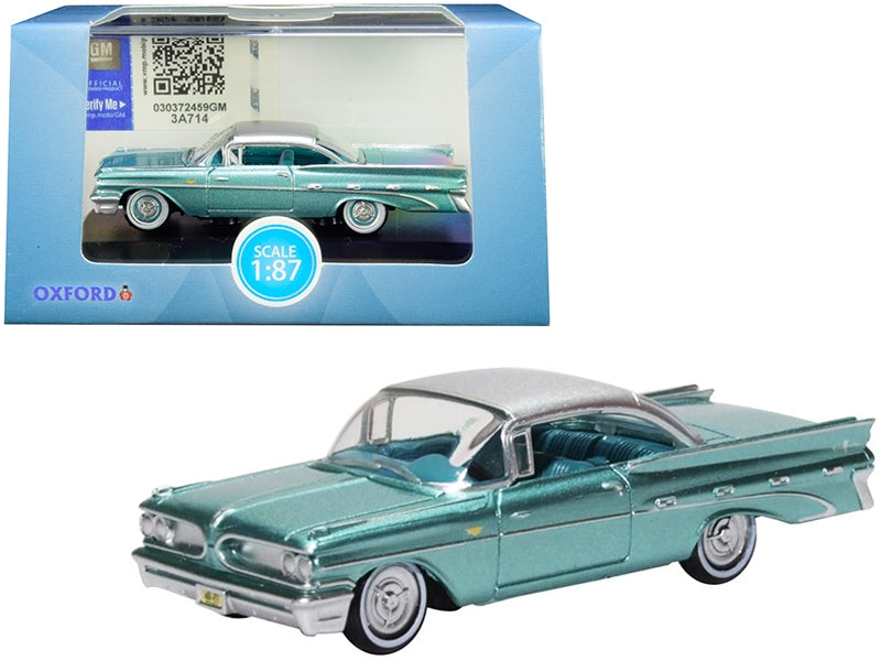 1959 Pontiac Bonneville Coupe Seaspray Green with Silver Top 1/87 (HO) Scale Diecast Model Car by Oxford Diecast Oxford Diecast