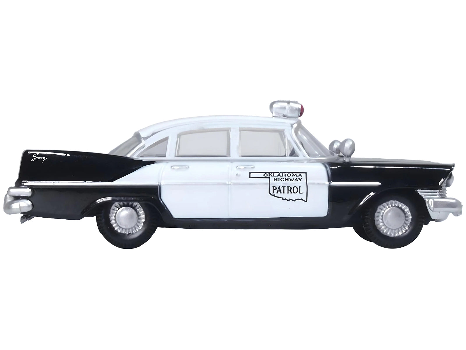 1959 Plymouth Savoy Black and White "Oklahoma Highway Patrol" 1/87 (HO) Scale Diecast Model Car by Oxford Diecast Oxford Diecast