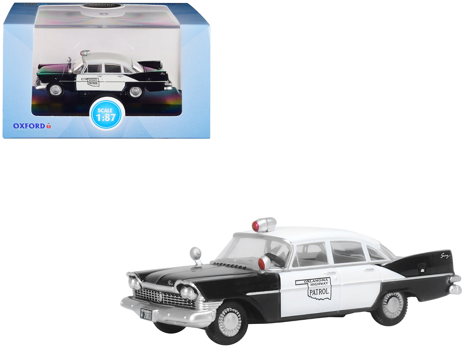 1959 Plymouth Savoy Black and White "Oklahoma Highway Patrol" 1/87 (HO) Scale Diecast Model Car by Oxford Diecast Oxford Diecast