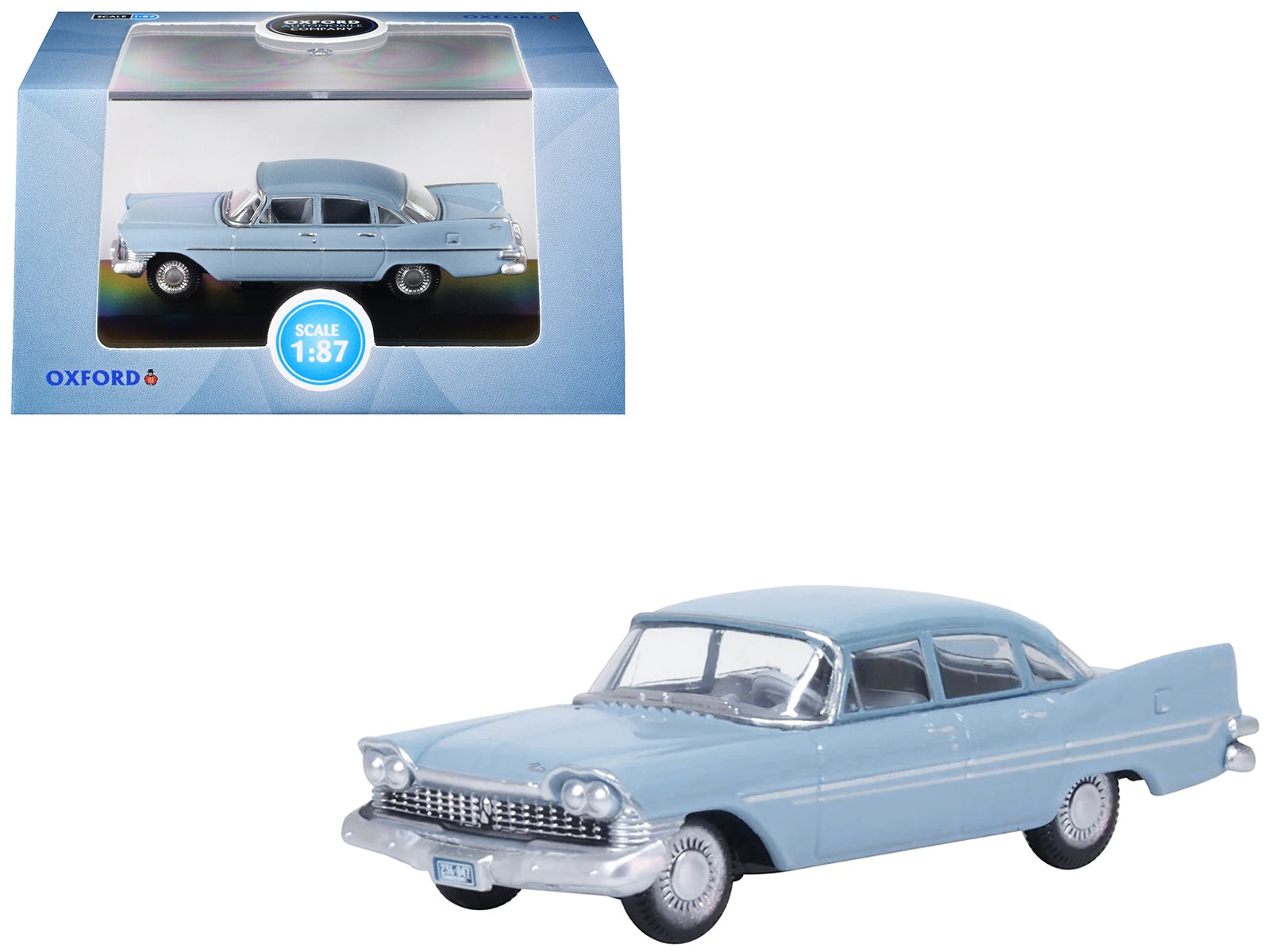 1959 Plymouth Savoy Sedan Powder Blue 1/87 (HO) Scale Diecast Model Car by Oxford Diecast Oxford Diecast