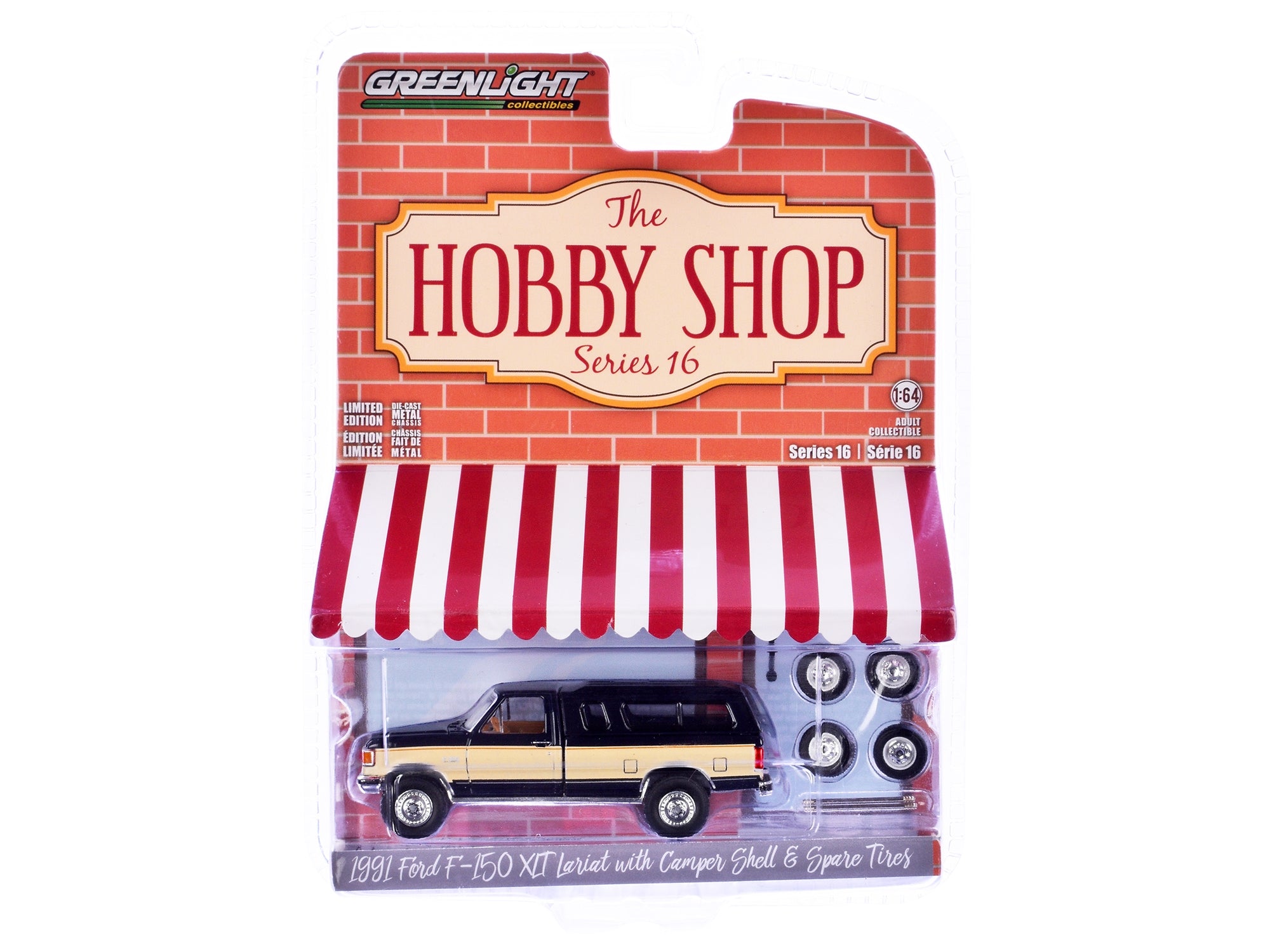 1991 Ford F-150 XLT Lariat Pickup Truck with Camper Shell Deep Shadow Blue and Tan with Spare Tires "The Hobby Shop" Series 16 1/64 Diecast Model Car by Greenlight Greenlight