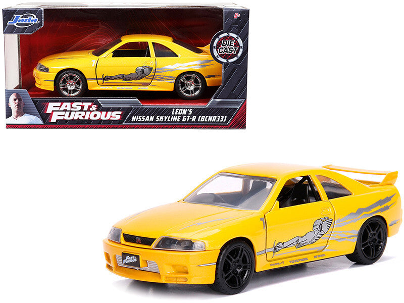 Leon's Nissan Skyline GT-R (BCNR33) Yellow Metallic with Graphics "Fast & Furious" Series 1/32 Diecast Model Car by Jada Jada